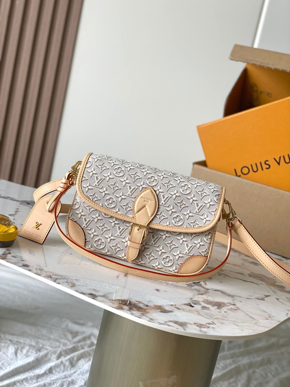 Louis Vuitton Beige Embossed Monogram Satchel with Natural Leather Trim